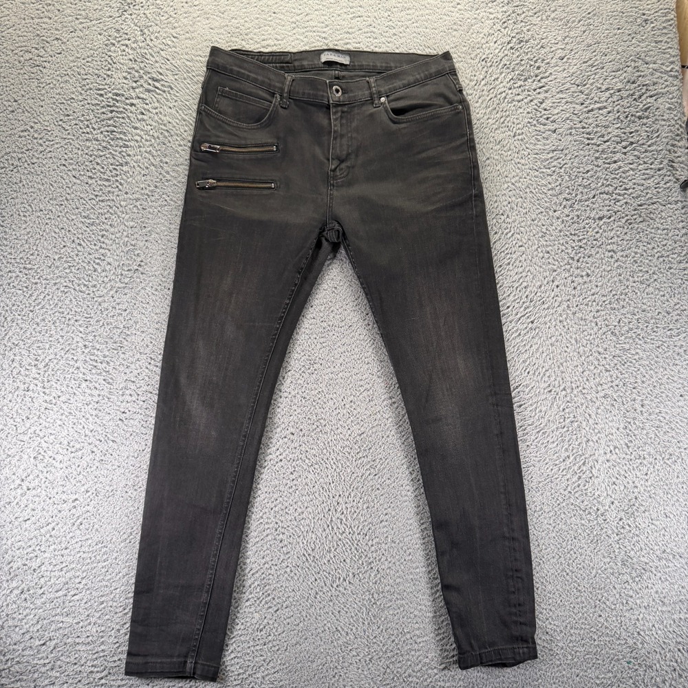 Zara Jeans Men's 36x30 Black Denim Tapered Leg Faded Biker Moto Travel Workwear